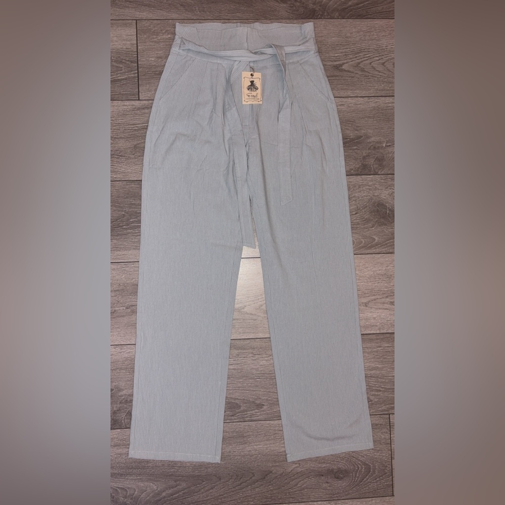 Easel Size Small High Rise Wise Legged Trouser Pants W/ Tie Belt Blue New W Tag